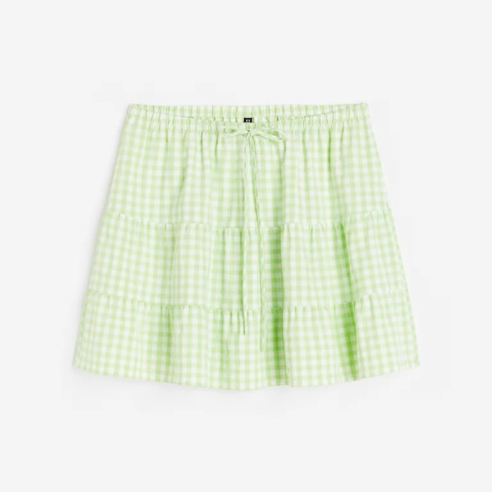Tiered Light Green Gingham Mini Skirt - NWT